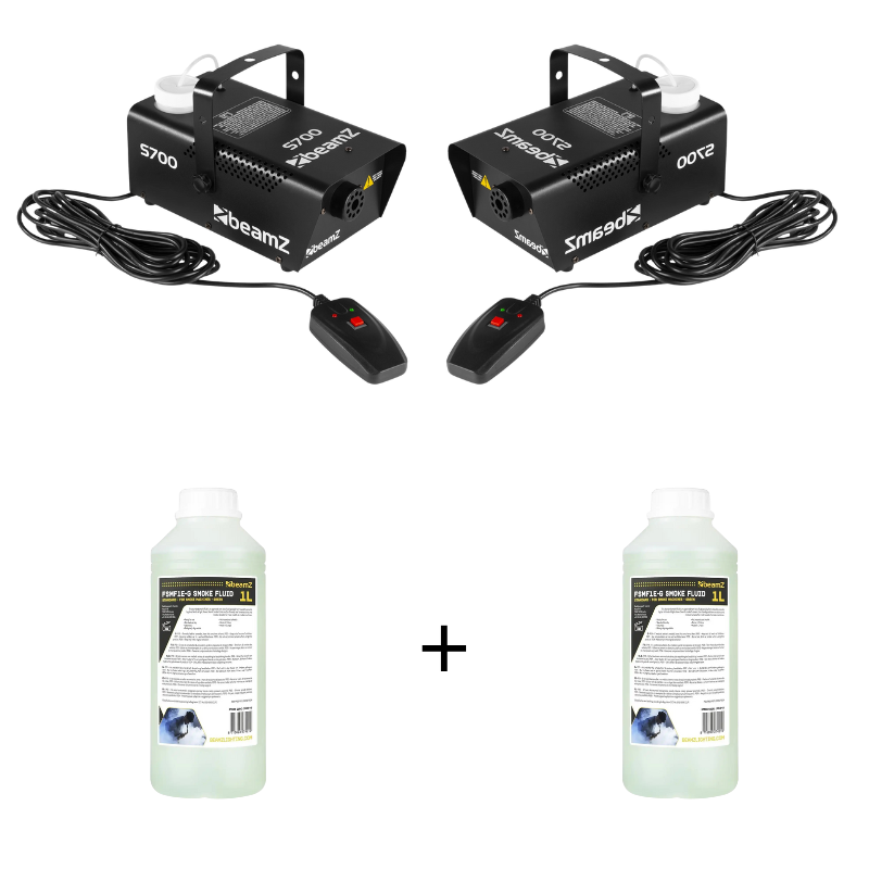 2x BeamZ S700 Rookmachine + 2 Liter Rookvloeistof